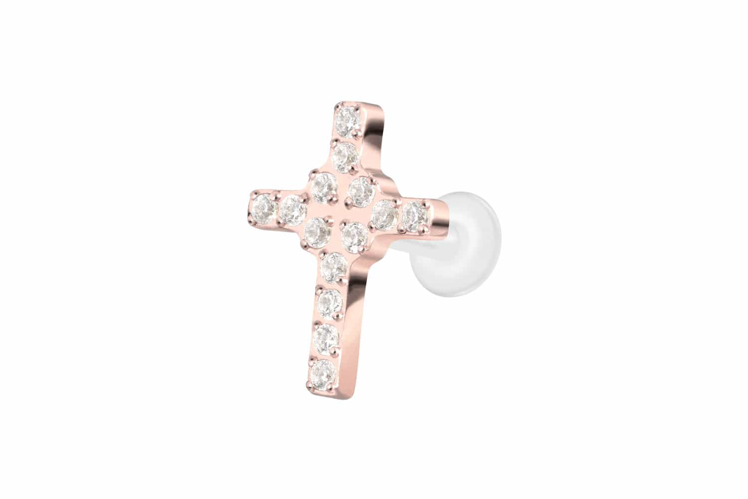 PTFE Labret Piercing mit Innengewinde + Titan-Aufsatz KRISTALLKREUZ